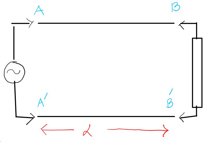 Transit-time effect at high frequency showing signal propagation between two points